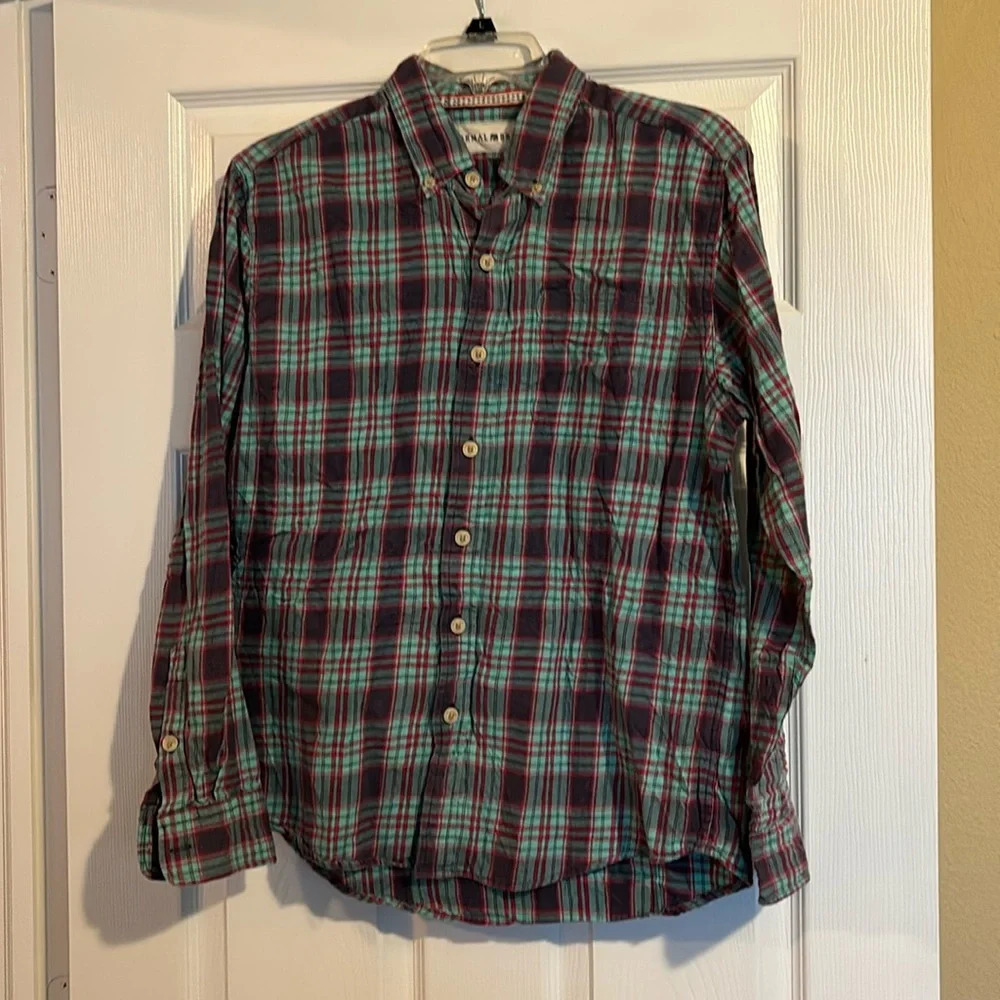 The Normal Brand men’s blue plaid long sleeve button down shirt size small